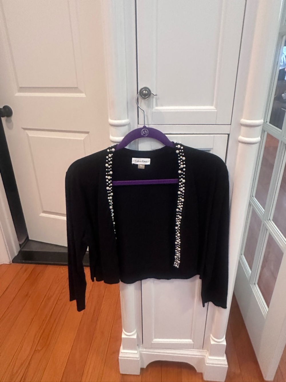 Calvin Klein Black Shrug with Pearl Accent